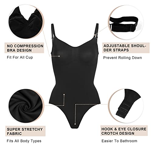 YIANNA Body Moldeador Reductor Mujer Abdomen Control Tanga Shapewear Bodysuit Shaper Posparto Fajas Reductoras Invisible Negro S - M 5215