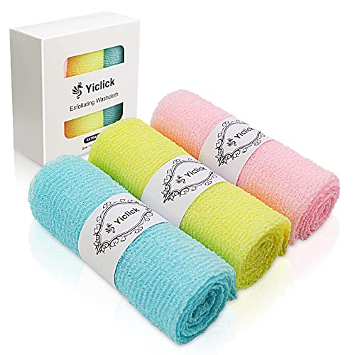 Yiclick Toalla exfoliante [3 paquetes], paño de baño exfoliante japonés para exfoliación corporal, limpiador coreano para ducha, cepillo de esponja de red africana exfoliante exfoliante