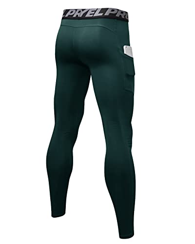 Yimutian Mallas de Compresión para Hombre de Secado Rápido, Leggings Largos Pantalones de Entrenamiento con Bolsillos para Correr Gym Verde Oscuro M