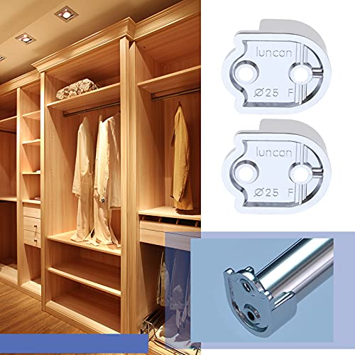 YINETTECH 2 pares de soportes para barra de armario, 19 mm de diámetro, 25 mm, aleación de zinc plateado, para armario, baño, ducha, cocina, barra colgante