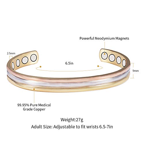 YINOX Tri Tone pulseras magnéticas de cobre puro para artritis para mujeres y hombres con 8 imanes de San Valentín