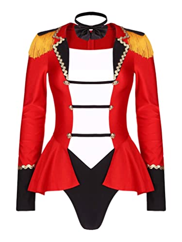YiZYiF Maillot Manga Larga Mujer de Patinaje Artistico Maillot de Circo Juego de Rol Ropa de Danza Ballet Halloween Disfraz de Bailarina Fiesta Navidada Carnaval Rojo+Atar XXL