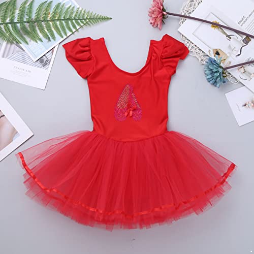 YOOJIA Vestido Princesa de Ballet para Niñas Maillot con Falda Tutú de Danza Clásica Leotardo Básico Traje de Baile Rendimiento Dancewear A Rojo 3-4 años