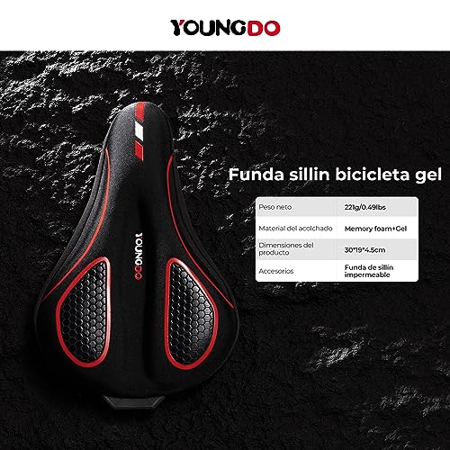 YOUNGDO Funda Sillin Bicicleta Gel, Asiento Bicicleta, Cubierta de Sillín de Bicicleta, Sillín Cojín Suave para Bicicleta, con Funda Impermeable, para Bicicleta de Carretera, de Montaña