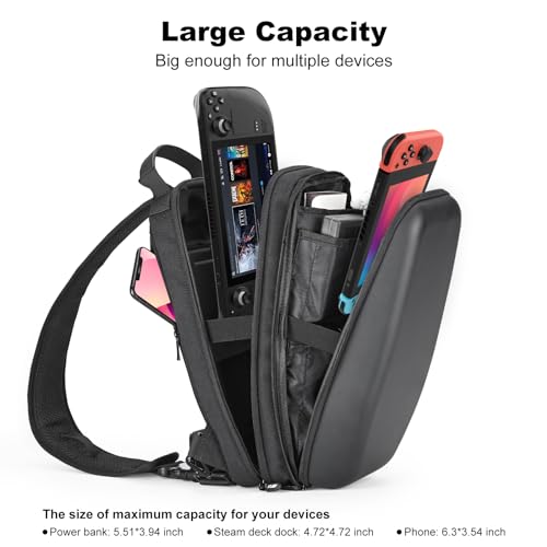 Younik Bolsa de Transporte para la Steam Deck Consola y Accesorios, Mochila Protectora con Carcasa rígida de Viaje para Steam Deck y Switch