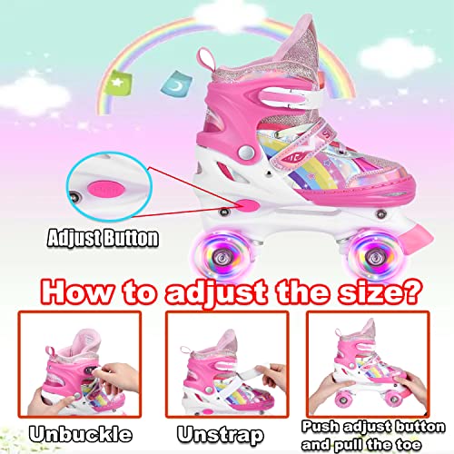 YUDOXN Patines 4 Ruedas, Patines Roller Ajustables,Patines Paralelos con Ruedas Luminosas de Malla Transpirable para Niñas, Niños y Principiantes Tamaño 31-42. (JK-Pink, S)