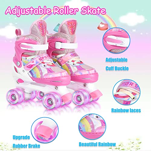 YUDOXN Patines 4 Ruedas, Patines Roller Ajustables,Patines Paralelos con Ruedas Luminosas de Malla Transpirable para Niñas, Niños y Principiantes Tamaño 31-42. (JK-Pink, S)