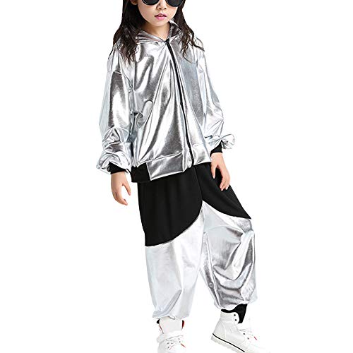 Yuluo Disfraz Moderno Lentejuelas Ropa - Danza Baile Callejero Moderno de Jazz Hip Hop Fiesta con Lentejuelas para Niñas Niños Ropa de Escenario