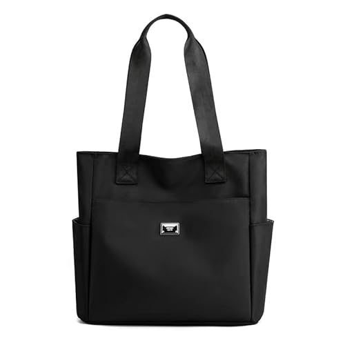 YXQSED Bolsos de Nylon para mujer Bolso de Nylon informal con cremallera Doble correa para el hombro Bolsas de Nylon para ir de compras Trabajo Viajes Negro
