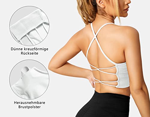 ZAAYO Sujetador de gimnasio para mujer acolchado Crossback Fitness Sport Bra acolchado en el pecho extraíble Yoga Tops de punto sin costuras ropa deportiva, #2 blanco., M