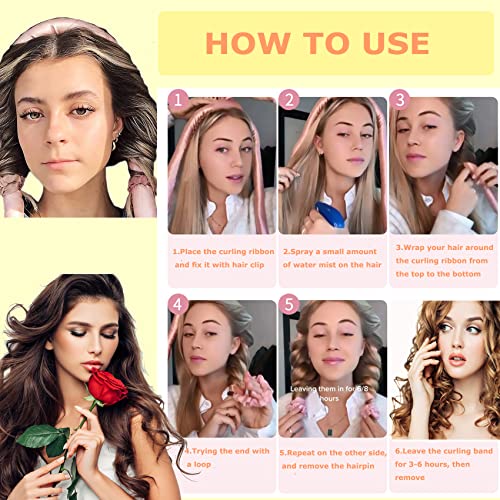 ZAHRVIA Seda Rizadores de Pelo para Rizar sin Calor, Cinta para Dormir, Duerme Ondas Rizadores de Cabello, con Horquillas y Diademas