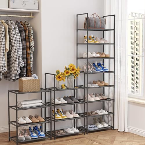 Zapatero Metálico de 8 Baldas Organiza tus Zapatos con Estilo y Eficiencia Estantes de Tela Capacidad para 16-20 Pares Diseño Abierto y Estrecho Estructura Robusta de Metal Dimensiones 46x28x145 cm