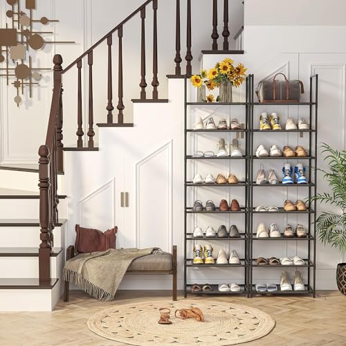 Zapatero Metálico de 8 Baldas Organiza tus Zapatos con Estilo y Eficiencia Estantes de Tela Capacidad para 16-20 Pares Diseño Abierto y Estrecho Estructura Robusta de Metal Dimensiones 46x28x145 cm