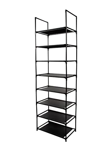 Zapatero Metálico de 8 Baldas Organiza tus Zapatos con Estilo y Eficiencia Estantes de Tela Capacidad para 16-20 Pares Diseño Abierto y Estrecho Estructura Robusta de Metal Dimensiones 46x28x145 cm