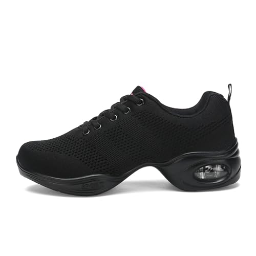 Zapatillas de baile para mujer, con cordones, malla, cojín de aire, danza, entrenamiento, zapatillas de danza, zapatillas de danza, zapatillas de danza, Negro 876, 38 EU