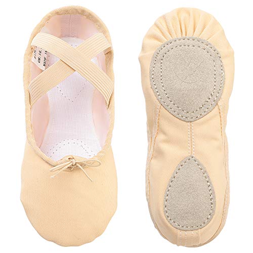 Zapatillas de Ballet Danza Canvas para Niña y Mujer Calzado de Danza Suela Partida de Cuero Tallas 22-44 (Beige, Numeric_36)