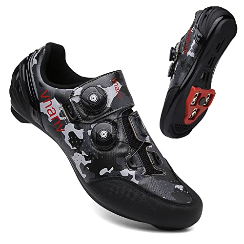 Zapatillas de Ciclismo para Hombre Zapatillas de Bicicleta de Carretera para Mujer compatibles con Look SPD SPD-SL Delta Cleats (Gris camuflado, Numeric_37)