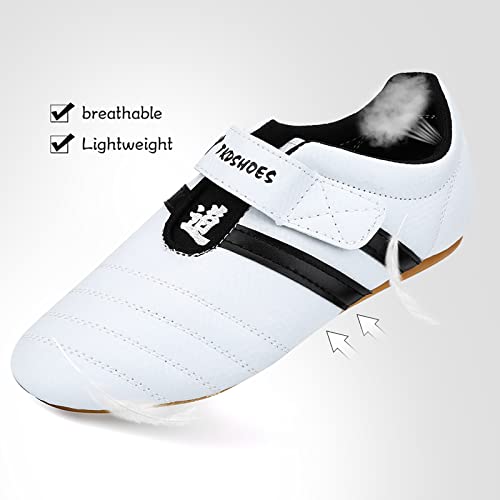 Zapatillas para Artes Marciales, Artes Marciales Zapatilla de Deporte de Boxeo Karate Kung Fu Zapatos de Tai Chi Zapatillas de Rayas Negras Zapatos Ligeros para Hombres Mujeres Niños Adultos(43)