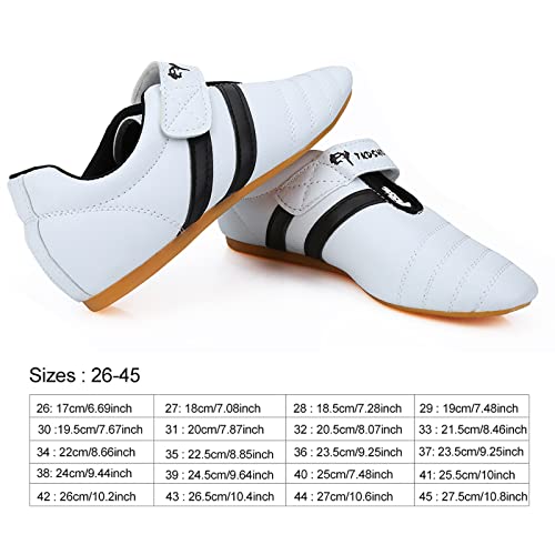 Zapatillas para Artes Marciales, Artes Marciales Zapatilla de Deporte de Boxeo Karate Kung Fu Zapatos de Tai Chi Zapatillas de Rayas Negras Zapatos Ligeros para Hombres Mujeres Niños Adultos(43)