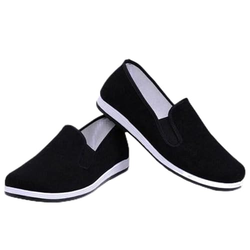 Zapatos Chinos Tradicionales de Kung Fu Zapatos de Tela Antideslizantes Antiguos de Beijing de Tai Chi de Lona Transpirable con Suela de Goma Melaleuca Negro(255mm EU41)