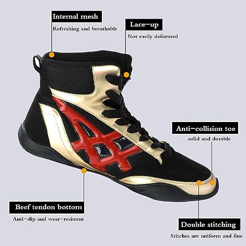 Zapatos de Boxeo,Zapatillas de Lucha,Botas de Boxeo,Zapatos de Entrenamiento,Unisex,Duraderos,Transpirables,Confort,Zapatillas de Cordones,para Combate,Wrestling,Fitness,Marciales,Sanda
