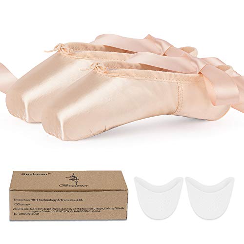 Zapatos de Danza de Punta Suave Zapatillas de Ballet para Principiantes con Puntera de Gel de Silicona y Cintas para Mujeres y Niñas 42 EU