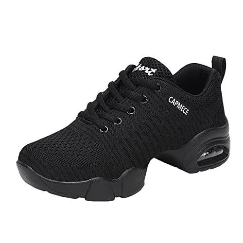 Zapatos de jazz de las mujeres con cordones Zapatos de baile de malla transpirable amortiguador de aire señora Split Sole Plataforma Zapatillas de danza, color, talla 37 EU