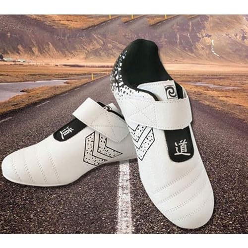 Zapatos De Taekwondo Unisex, Calzado Deportivo Para Karate Y Boxeo, Zapatillas Ligeras De Rayas Negras Para Kung Fu Y Tai Chi, Calzado Deportivo Para Entrenamiento Diario Y Gi(Size:45 EU,Color:Blanco)