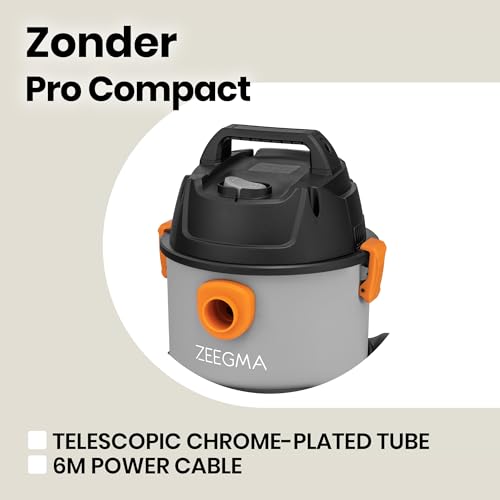 Zeegma ZONDER Pro Compact Aspirador en Seco y Húmedo, Aspirador Industrial Compacto 1000W, Contenedor 6 L, Ventosa Limpieza Tapicerías y Alfombras, Función Soplado, Aspiradora Industrial