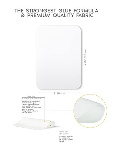 ZEFFFKA Tela Parches de Jean Aplicables con Plancha Interior & Exterior Pegamento Mas Fuerte 100% Algodón Blanco Kit de Decoración 12 Piezas 3" x 4-1/4" (7.5 cm x 10.5 cm)