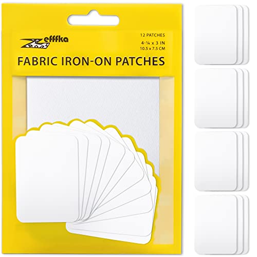 ZEFFFKA Tela Parches de Jean Aplicables con Plancha Interior & Exterior Pegamento Mas Fuerte 100% Algodón Blanco Kit de Decoración 12 Piezas 3" x 4-1/4" (7.5 cm x 10.5 cm)