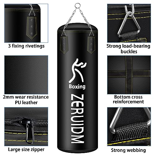 ZERUIDM Saco de Boxeo para Adulto Sin Relleno, 100cm Bolsa Pesado de Boxeo con Guantes de Boxeo, Entrenamiento para Muay Thai Karate Taekwondo