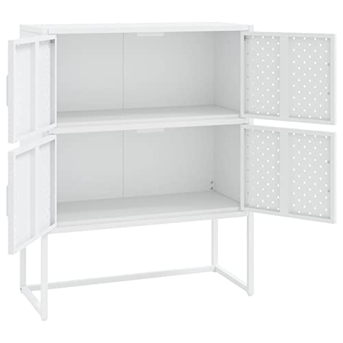 ZEYUAN Aparador, Aparador Cocina, Aparadores para Salon, Mueble Salon, Mueble Cafetera, Mueble Buffet, Alacenas Y Vitrinas, de Acero Blanco 80x35x100 cm