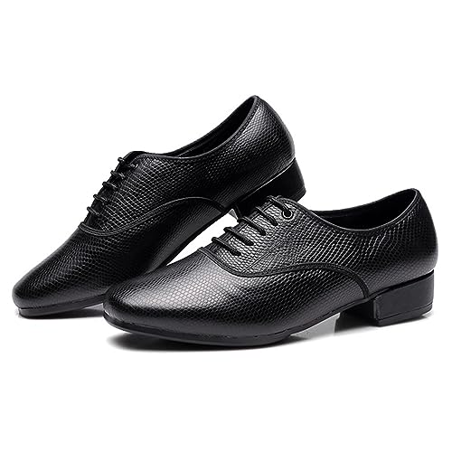 ZHENSI Zapatos De Baile Moderno Hombres Zapatos De Baile De Salón De Vals Latino Zapatos De Baile De Noche Tacón Bajo Suela Completa,Negro,46 EU