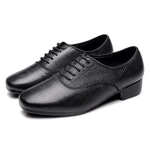 ZHENSI Zapatos De Baile Moderno Hombres Zapatos De Baile De Salón De Vals Latino Zapatos De Baile De Noche Tacón Bajo Suela Completa,Negro,46 EU