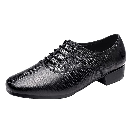 ZHENSI Zapatos De Baile Moderno Hombres Zapatos De Baile De Salón De Vals Latino Zapatos De Baile De Noche Tacón Bajo Suela Completa,Negro,46 EU