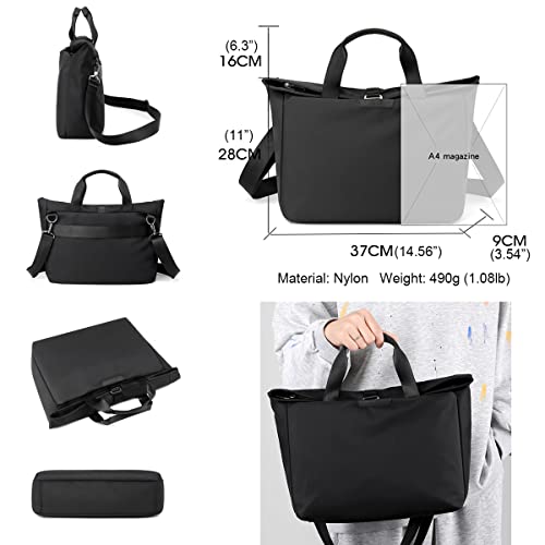 zhongningyifeng Bolso de mano para hombre de 14 pulgadas, bolsa de hombro de nailon impermeable, para negocios, casual, negro, para trabajo, escuela, viajes, Black, L