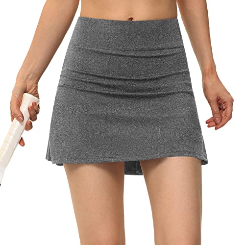 Zingther Falda pantalón de tenis para mujer, también para pickleball, bádminton, correr y golf, faldas plisadas para niñas con pantalones cortos interiores, gris, L