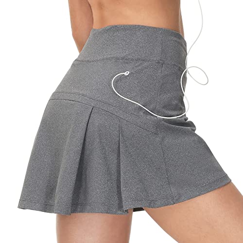 Zingther Falda pantalón de tenis para mujer, también para pickleball, bádminton, correr y golf, faldas plisadas para niñas con pantalones cortos interiores, gris, L