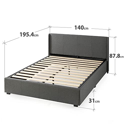 Zinus Canapé abatible de 32 cm con somier tapizado, cama con elevador de gas y almacenamiento Maddon, Somier de listones de madera, 135 x 190 cm, Gris oscuro