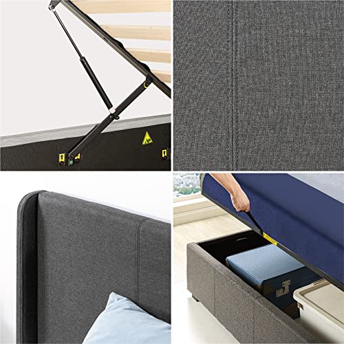 Zinus Canapé abatible de 32 cm con somier tapizado, cama con elevador de gas y almacenamiento Maddon, Somier de listones de madera, 135 x 190 cm, Gris oscuro