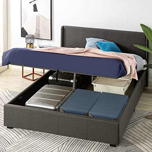 Zinus Canapé abatible de 32 cm con somier tapizado, cama con elevador de gas y almacenamiento Maddon, Somier de listones de madera, 135 x 190 cm, Gris oscuro