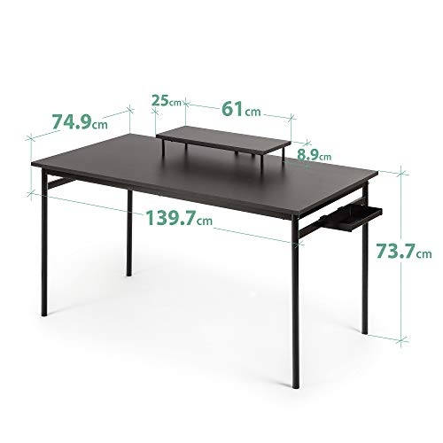 ZINUS Tresa 140 נ75 cm, escritorio negro de metal con almacenamiento y soporte para monitor, Escritorio con acabado espresso, Mesa para ordenador, Montaje sencillo