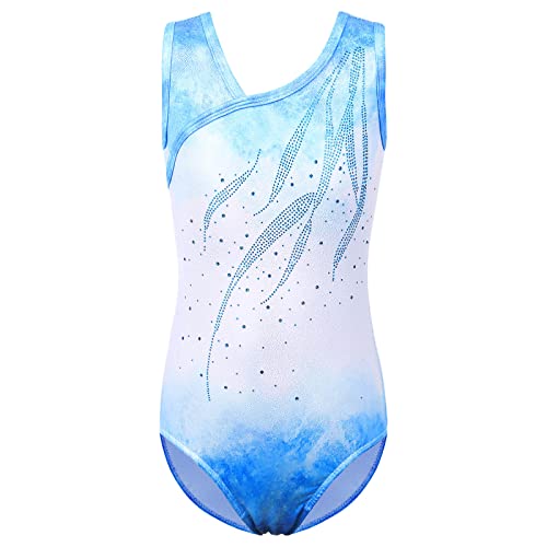 ZNYUNE Niña Maillot de Gimnasia sin Manga B278 WhiteBlue 10A