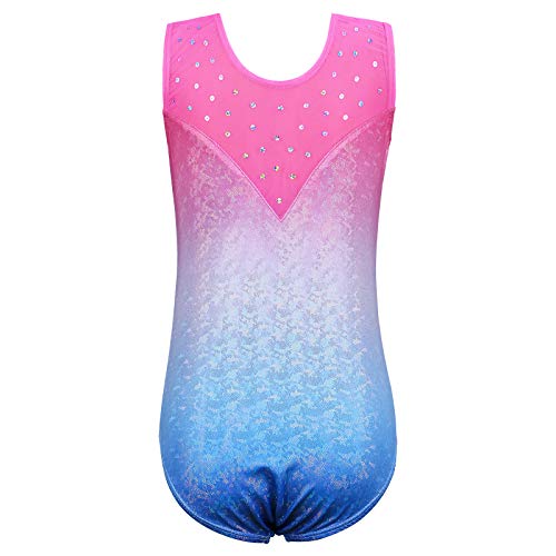 ZNYUNE Niña Maillots de Gimnasia sin Manga Espumoso 261 Rosa Azul 10A