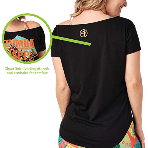 Zumba Fitness Athlétique Top Femme Coupe Ample Dance Vetements Sport Haut d'Entraînement, Camiseta Mujer, Opacity, Black 0, X-Small